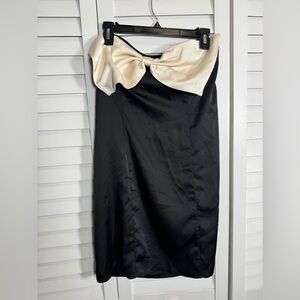 NWT Princess Polly Black and Cream Bow Strapless Sheath Dress Size 12